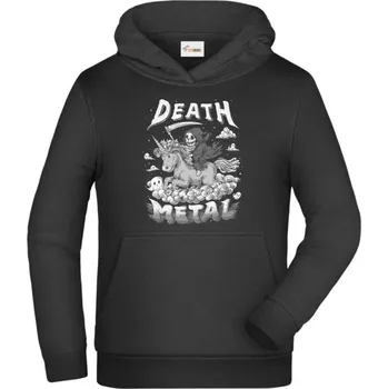 Pánské tričko Death metal unicorn,bílý tisk - Dětská mikina s kapucí - 116 cm