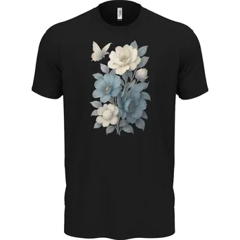 Elegantní kytice s motýlem - Super triko, moderní letní střih - 4XL