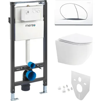 WC sada Mereo WC set - Smart flush rimless WC oblé, modul pro sádrokarton, bílé oválné tlačítko (MM02NSETRT210) Mereo