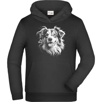 Pánské tričko Australský ovčák, bílý tisk - Dětská mikina s kapucí - 128 cm