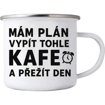 Bílý plechový hrnek 380ml s obrázkem - citát kafe 1
