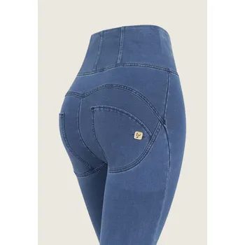 Dámské kalhoty Freddy kalhoty WR.UP džínové světle modré, modré švy, extra vysoký pas, superskinny střih, denim žerzej Vybraná velikost: M