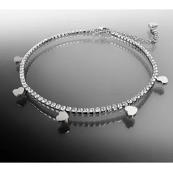 Řetízek Elegantní ocelový řetízek na nohu Srdíčka se zirkony č. 1693