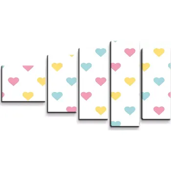 Obraz Sablio Obraz - 5-dílný Tříbarevná srdíčka - 100x60 cm