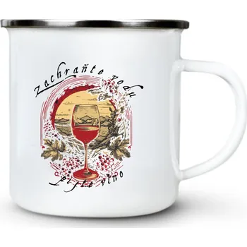 Zachraňte víno, pijte vodu, V2 - Plechový hrnek VELKÝ 400ml (500 ml po okraj) - 400 ml
