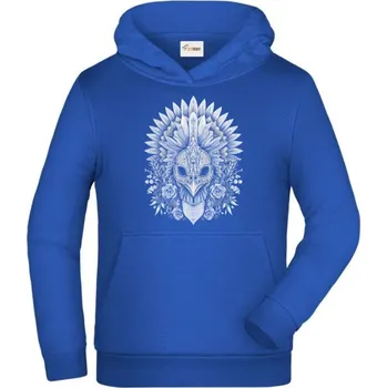 Pánské tričko Ptačí šaman, bílý potisk - Dětská mikina s kapucí - 152 cm