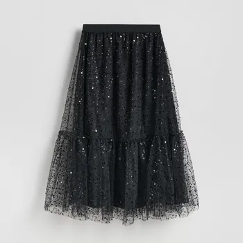 Dámská sukně Reserved - Tylová sukně s flitry - černý - 566GC-99X - 566GC-99X-L