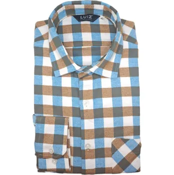 Pánská košile Flanelová košile Comfort Fit - modrá / bílá / hnědá bruno_195 velikost: 43, délka rukávu: dlouhý rukáv