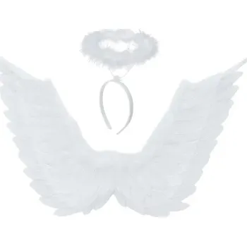 Karnevalový kostým Kostým Anděla na jesličky Aureola Hlava Křídla Anděla Bílá Peří Kostým