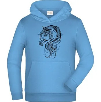 Pánské tričko Kůň, art kolekce, V4, černý tisk - Dětská mikina s kapucí - 164 cm