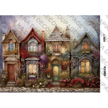 Umělecký papír Rýžový a soft papír na decoupage - Domky, ulice - KB4509 Materiál: Soft, Rozměr: A4