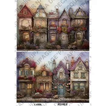 Výtvarný papír Rýžový a soft papír na decoupage - Domky, ulice - KB4506 Materiál: Rýžový papír, Rozměr: A4