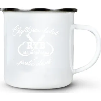 Chytil jsem hodně ryb, ale moje žena je životní úlovek. Bílý tisk. Verze 2. - Plechový hrnek VELKÝ 400ml (500 ml po okraj) - 400 ml