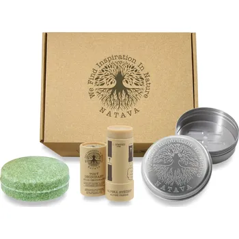 Kosmetická sada Cestovní balení NATAVA - šampon Oliva, deodorant Alpská svěžest, kulatá mýdlenka