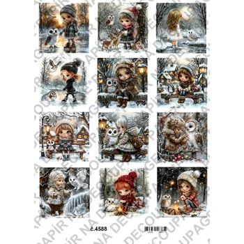 Umělecký papír Rýžový a soft papír na decoupage - Holčička se sovou - KB4588 Materiál: Soft, Rozměr: A4