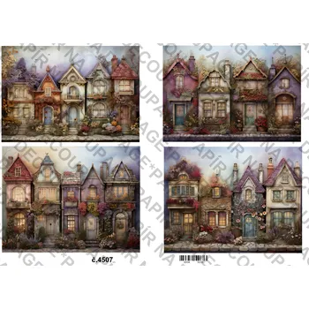 Výtvarný papír Rýžový a soft papír na decoupage - Domky, ulice - KB4507 Materiál: Rýžový papír, Rozměr: A4