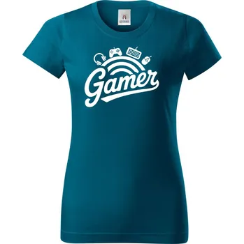 Gamer, V2, bílý tisk - Dámské tričko Basic - Nejoblíbenějí - M