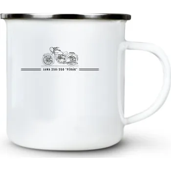 JAWA 250/350 "Pérák", LineArt, černý tisk, V2 - Plechový hrnek VELKÝ 400ml (500 ml po okraj) - 400 ml