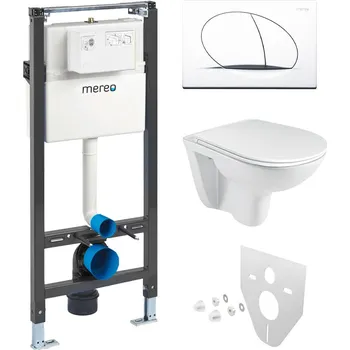 WC sada Mereo WC set - Rimless WC oblé, modul pro sádrokarton, bílé oválné tlačítko (MM02NSETRS110) Mereo