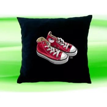 Dekorativní polštářek Polštářek červené tenisky 35x35 cm černý (polštář s teniskami 35x35 cm )