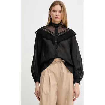 Dámská košile Bavlněná košile Weekend Max Mara dámská, černá barva, regular, se stojáčkem, 2515111013600 99X, vel. 42