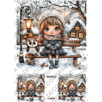 Umělecký papír Rýžový a soft papír na decoupage - Holčička se sovou - KB4578 Materiál: Soft, Rozměr: A4