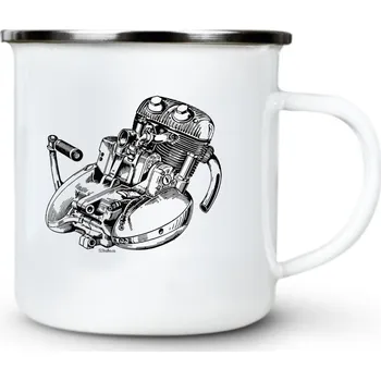 Jawa 500 OHC, MOTOR černý, v13 - Plechový hrnek VELKÝ 400ml (500 ml po okraj) - 400 ml