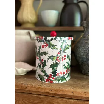 Dóza na potraviny Elite Tins UK Válcová vánoční dóza s cesmínou od Emmy Bridgewater
