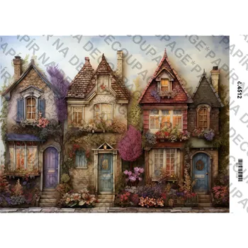 Umělecký papír Rýžový a soft papír na decoupage - Domky, ulice - KB4512 Materiál: Soft, Rozměr: A4
