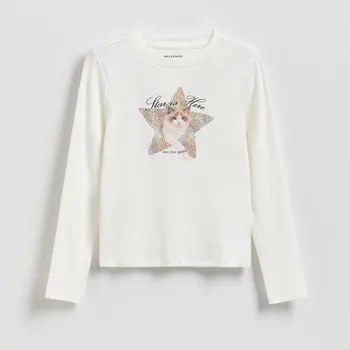 Reserved - Halenka s lesklým potiskem - krémová - 392FT-01X - 392FT-01X-116