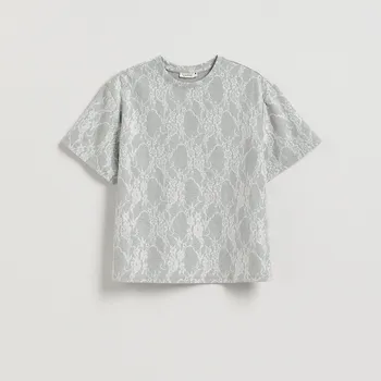 Dámské tričko Reserved - Tričko s krajkovou aplikací - světle šedá - ZQ822-09M - ZQ822-09M-M