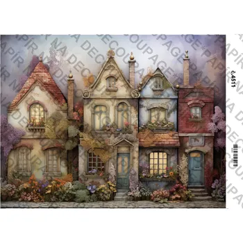 Výtvarný papír Rýžový a soft papír na decoupage - Domky, ulice - KB4511 Materiál: Rýžový papír, Rozměr: A4