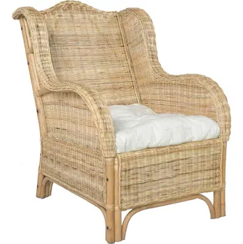 Pohovka zahrada-XL Křeslo s poduškou šedé přírodní ratan a lněné plátno 325464