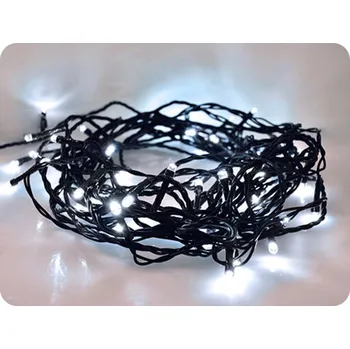 Vánoční dekorace LED venkovní vánoční řetěz, 200 LED, 10m, přívod 5m, 8 funkcí, studená bílá [1V06-W]