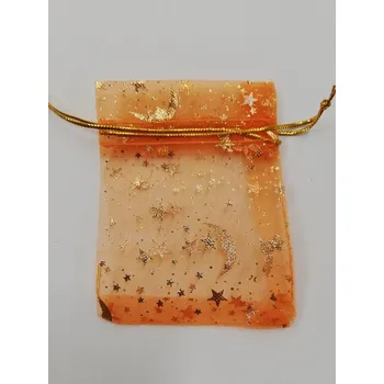 Dárková taška Organzový sáček - 9 x 7 cm - hvězdy, měsíc - oranžový
