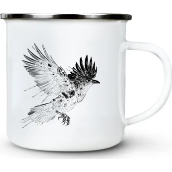 Pánské oblečení Kyber pták, černý potisk - Plechový hrnek VELKÝ 400ml (500 ml po okraj) - 400 ml