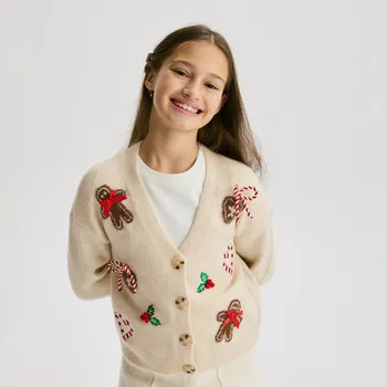 Dívčí svetr Reserved - Kardigan s vánočním motivem - tělová - 836FH-02X - 836FH-02X-158