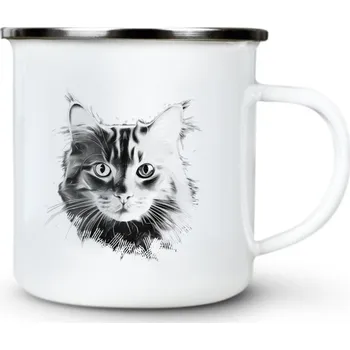 Kočka, černý tisk - Plechový hrnek VELKÝ 400ml (500 ml po okraj) - 400 ml