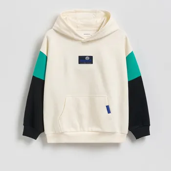 Chlapecká mikina Reserved - Bavlněná mikina s kapucí - krémová - 949FJ-01X - 949FJ-01X-164