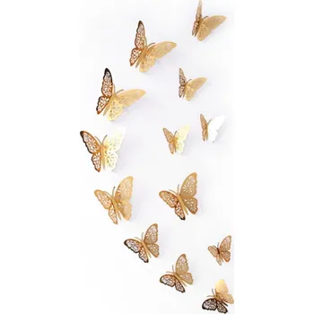 Samolepící dekorace 3D samolepky motýlů na zeď a nábytek (12 ks) - zlatí motýli