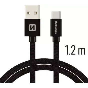 Datový kabel Swissten datový kabel USB - USB-C 1.2 M černý - inteligentí s opletem