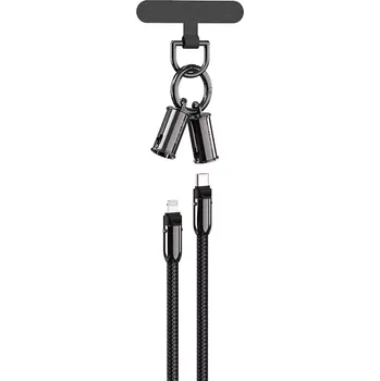 Datový kabel Datový kabel + šňůrka na mobil 2v1, USB C na Lightning, PD 27W, délka 1,2m, barva černá