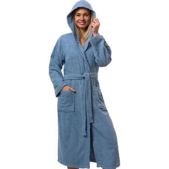 Dámský župan Dámský župan modrý, bavlna froté, s kapucí a páskem 1ZF3095 modrá m