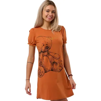 Dámské noční prádlo Dámská noční košile - Karamelová, medvídek a nápisem Obejmi mě 1C4180 oranžová s