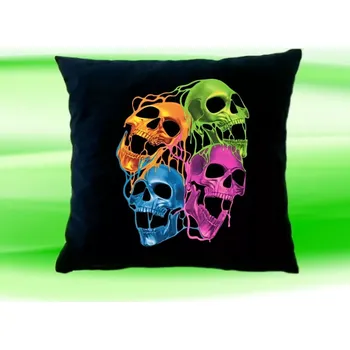 Dekorativní polštářek Polštářek LEBKY černý (Polštář 35x35 cm barevná lebka)
