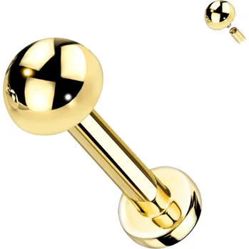 Piercing Atreya Titanová labreta s vnitřním závitem a polokuličkou Barva: Zlatá, Velikost: 1,2 mm, Délka / Průměr: 6 mm