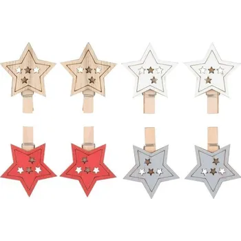 Vánoční dekorace Hvězda dřevěná na kolíčku 4,5 cm (8 ks)