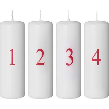 Vánoční svícen Z-TRADE Svíčka vánoční válec 40x120mm adventní čísla červený potisk, bílá, Emocio, 4ks