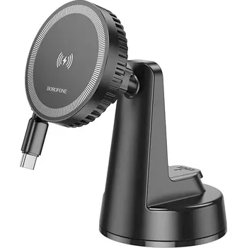 Držák do auta BOROFONE BH208 magnet na palubní desku, indukce 15W, kabel Typ C, černá