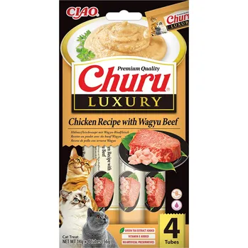 Krmivo pro kočku INABA FOODS Co., Ltd. Churu Cat Luxury Chicken Recipe with Wagyu Beef 4x14g